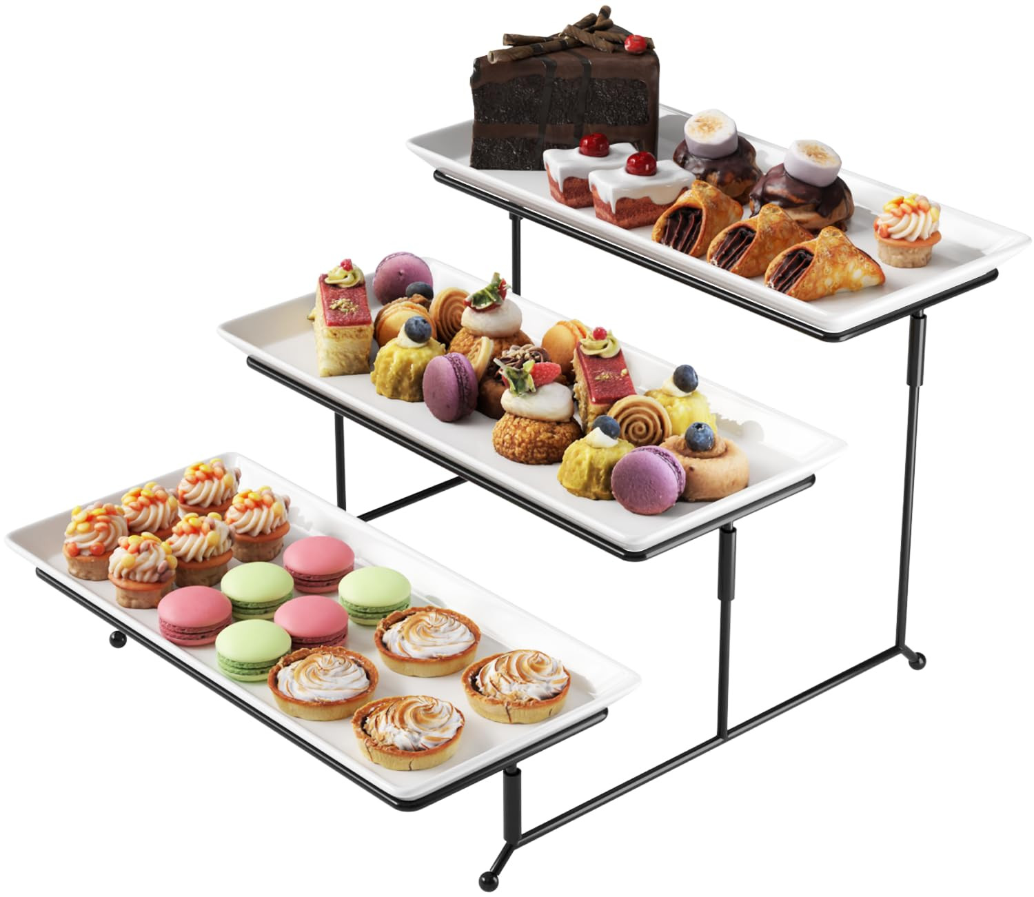 Gibson Elite Gracious Dining 3-Tier Serving Display Stand, Rectangular White Porcelain Plates, Ti... | Amazon (US)
