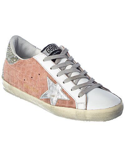 Golden Goose Superstar Croc-Embossed Suede & Glitter Sneaker | Gilt