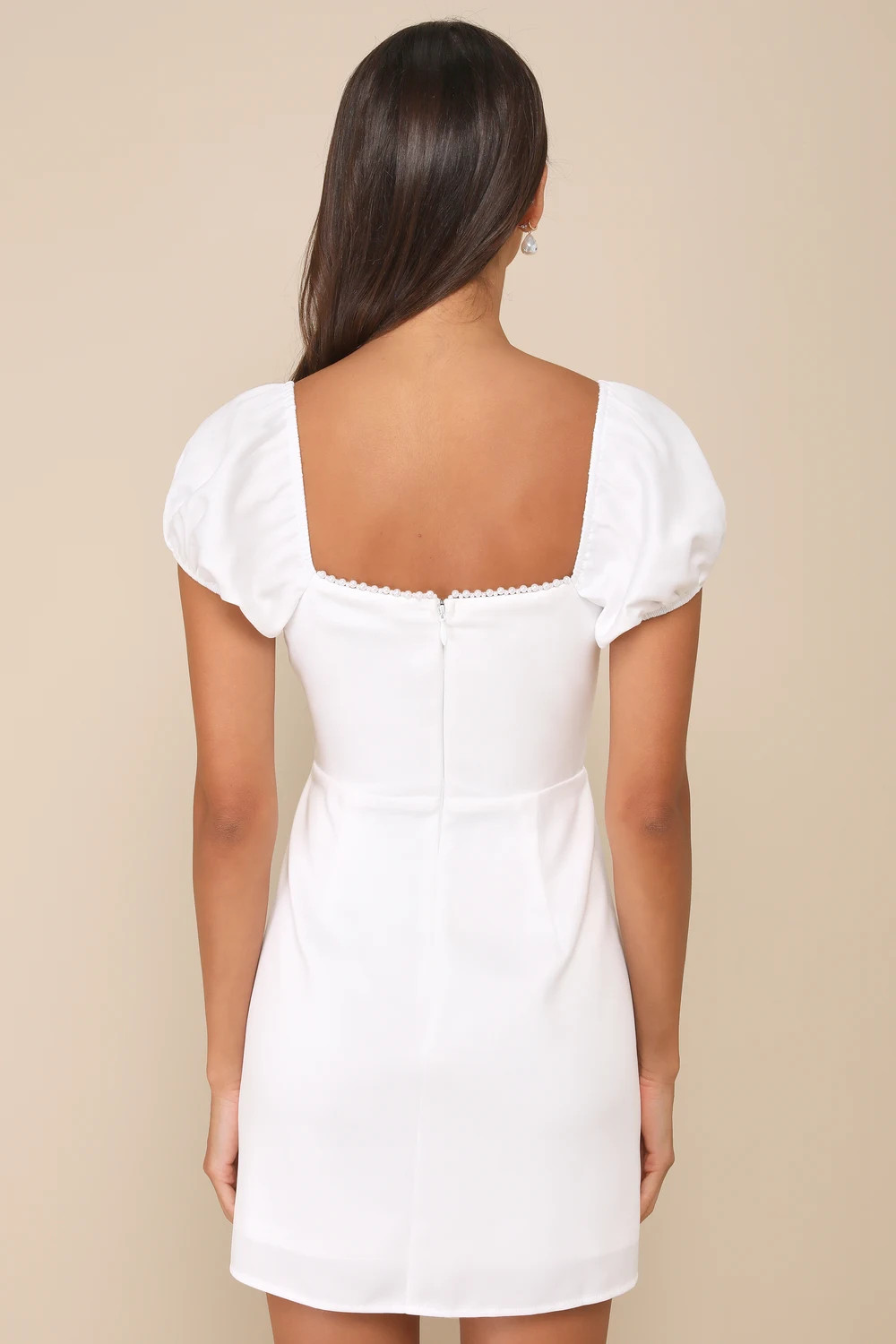 Adorable Poise White Pearl Puff Sleeve Mini Dress | Lulus
