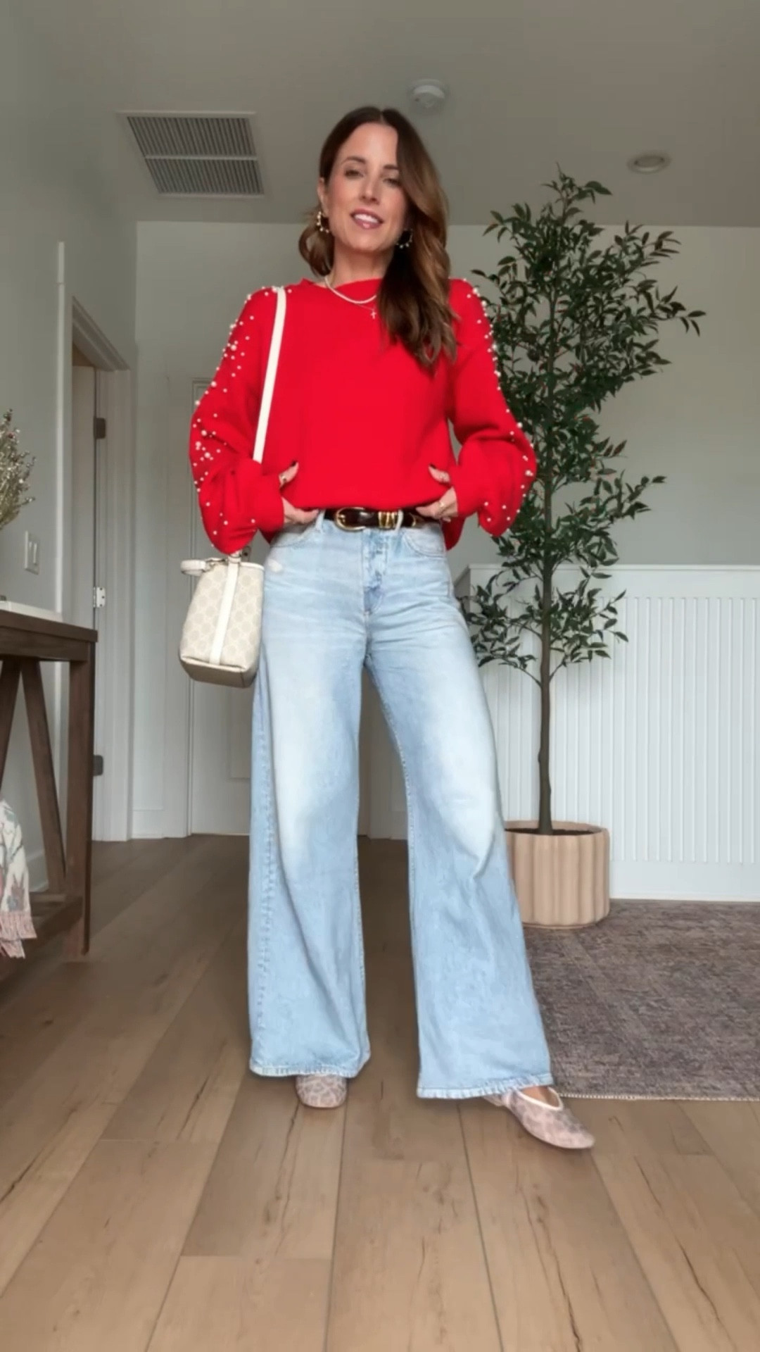 My #ootd! Love this pearl sweater from Amazon in size small. Would be so cute for NYE! Rag&Bone Miramar ankle jeans in 23 (you have to size down 1 in these!!). Gucci bucket bag. Gift ideas for her. Neutral leopard ballet flats. 

*Ankle length is full length on me and I am 5’3. Also linking the full length if you are taller!


#LTKPetite #LTKootd #LTKHoliday