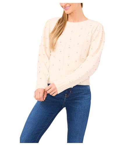 CeCe Women's Pearl Embellished Pointelle Sweater Buttercream Large | Amazon (US)
