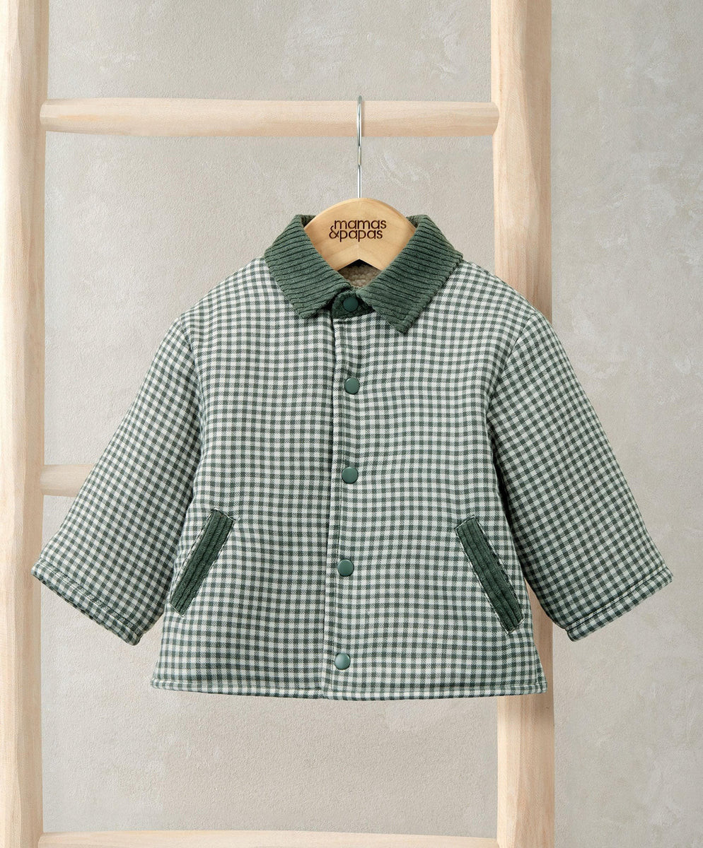Check Jacket with Borg Lining & Cord Collar - Green | Mamas & Papas