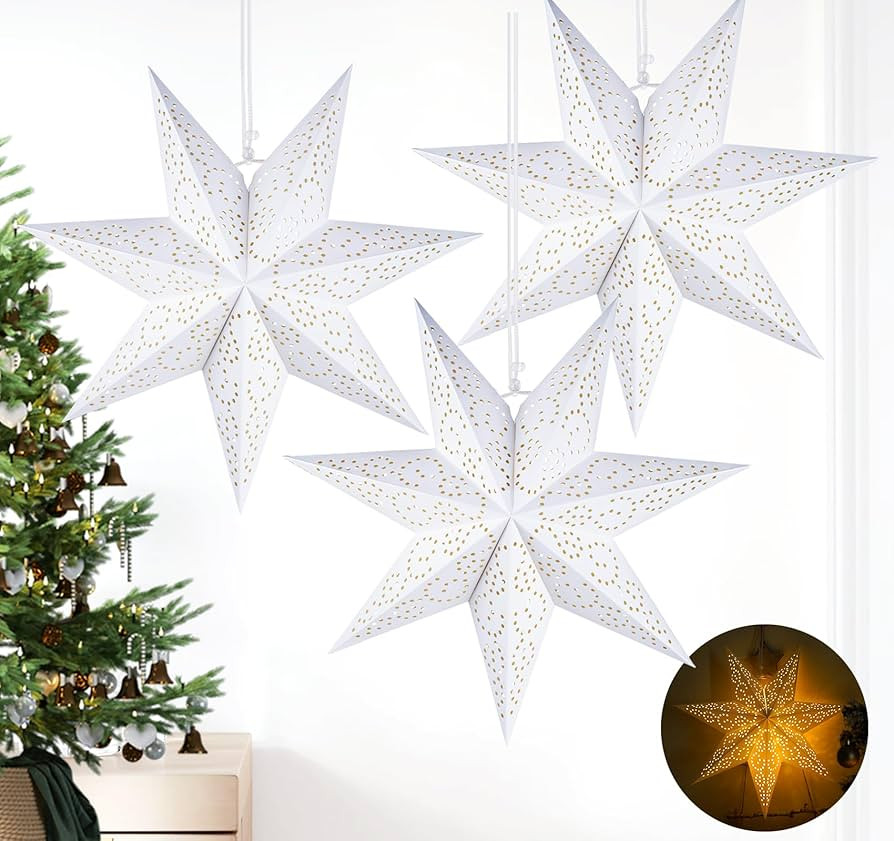 HOUISM Christmas Star Paper Star Lampshade Folding Stars 45cm 7 Pointed Paper Folding Stars for W... | Amazon (UK)