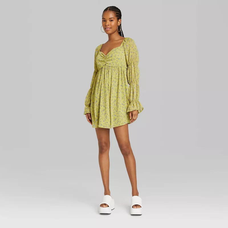 Women's Balloon Long Sleeve Smocked Babydoll Dress - Wild Fable™ | Target