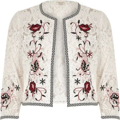 White floral embroidered lace bolero jacket | River Island (US)