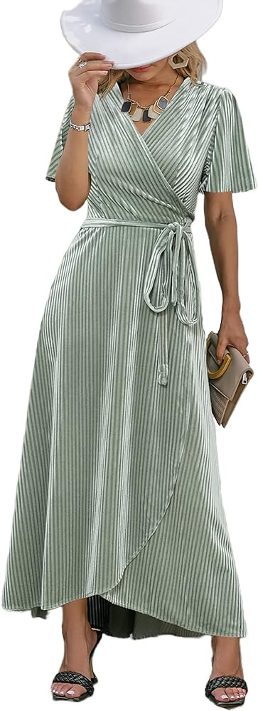 BerryGo Women's Boho V Neck Ruffle Floral Wrap Maxi Dress | Amazon (US)