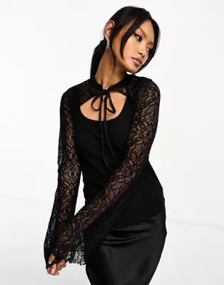 NA-KD x Chloe Monchamp lace bolero top in black | ASOS (Global)