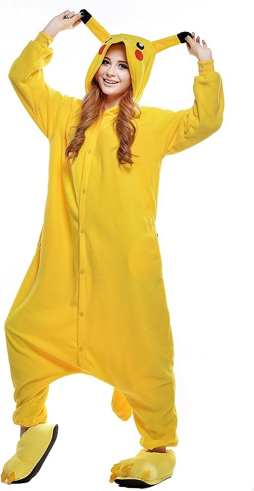 NEWCOSPLAY Unisex Adult Pikachu Pajamas Halloween Onesie Costume | Amazon (US)