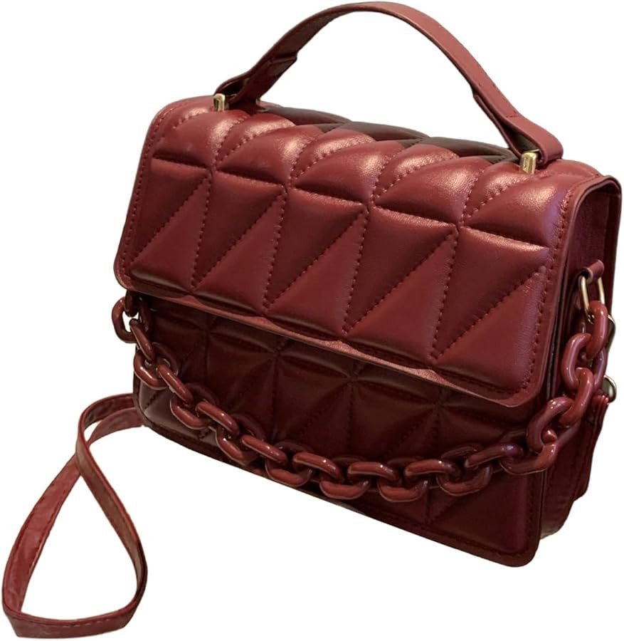 OYOANGLE Women's Quilted PU Leather Square Crossbody Bag Mini Satchel Handbags Fashion Purse | Amazon (US)