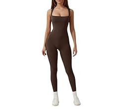 QINSEN Jumpsuit for Women Strappy Square Neck Full Length Leggings Bodycon Onesie Rompers | Amazon (US)
