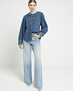 Blue high waisted relaxed straight jeans | River Island UK & IE