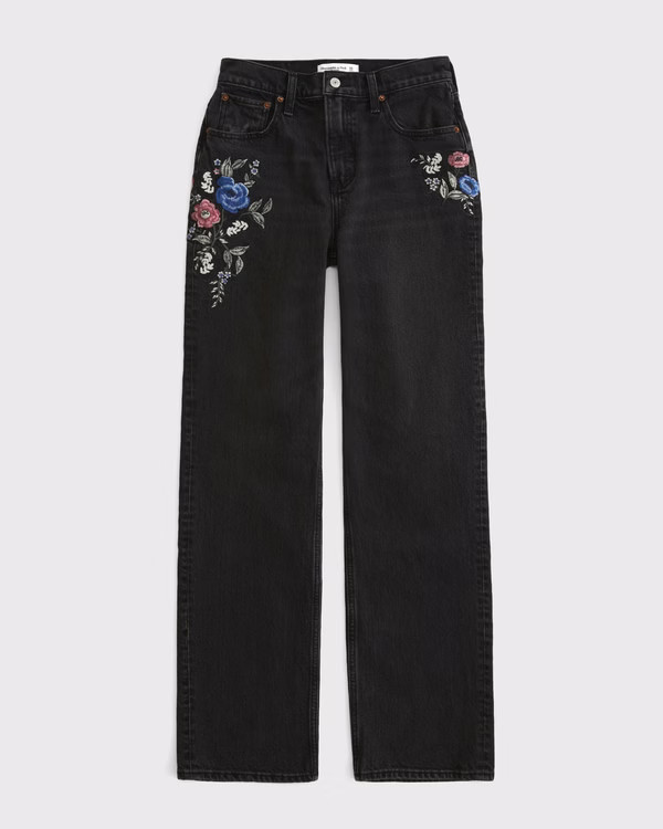 Curve Love High Rise 90s Relaxed Floral Embroidered Jean | Abercrombie & Fitch (US)