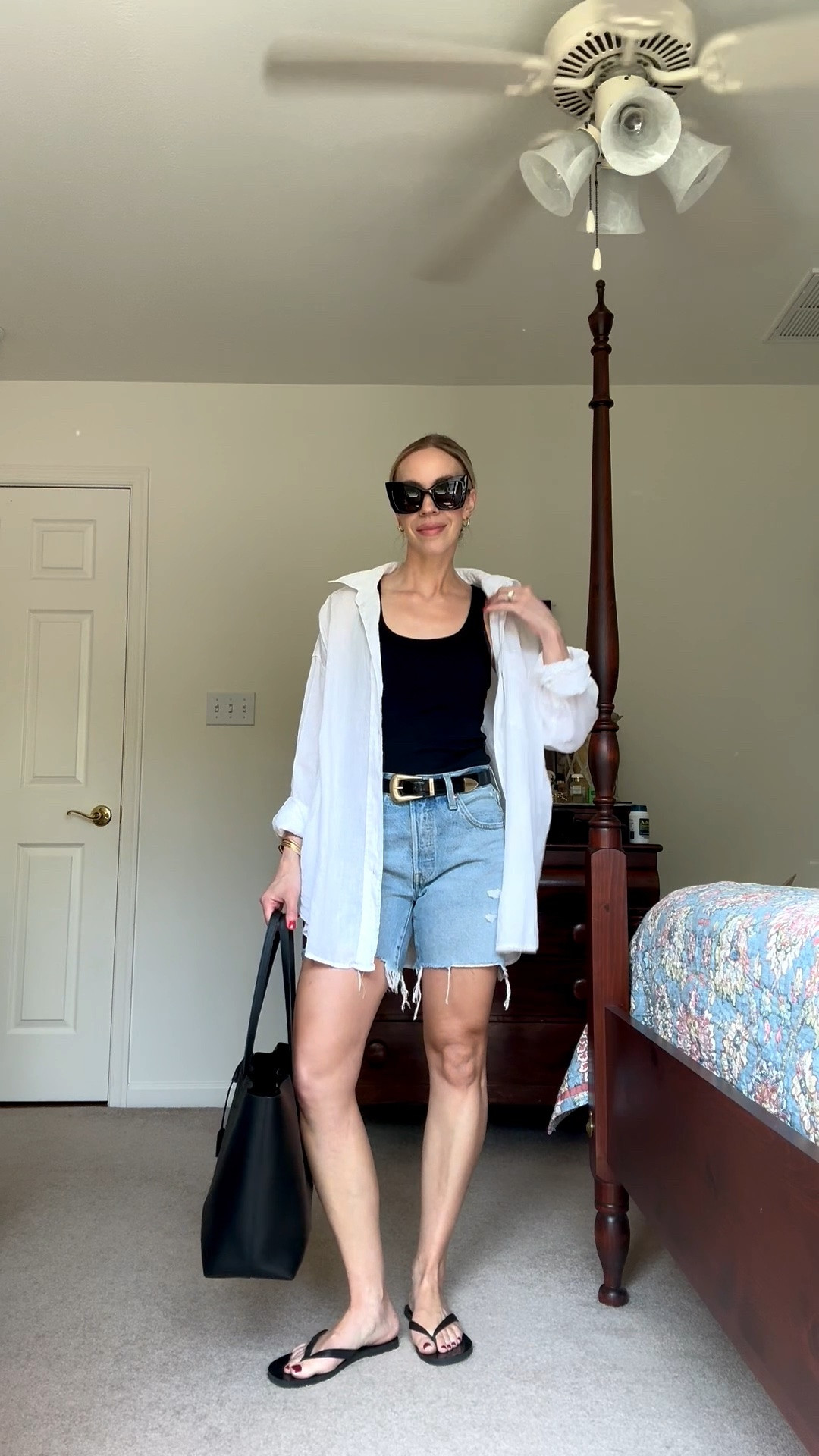Summer outfits over 40, casual summer outfit, oversized linen shirt, @levi denim shorts, leather thong sandals

#LTKOver40 #LTKSeasonal #LTKgrwm