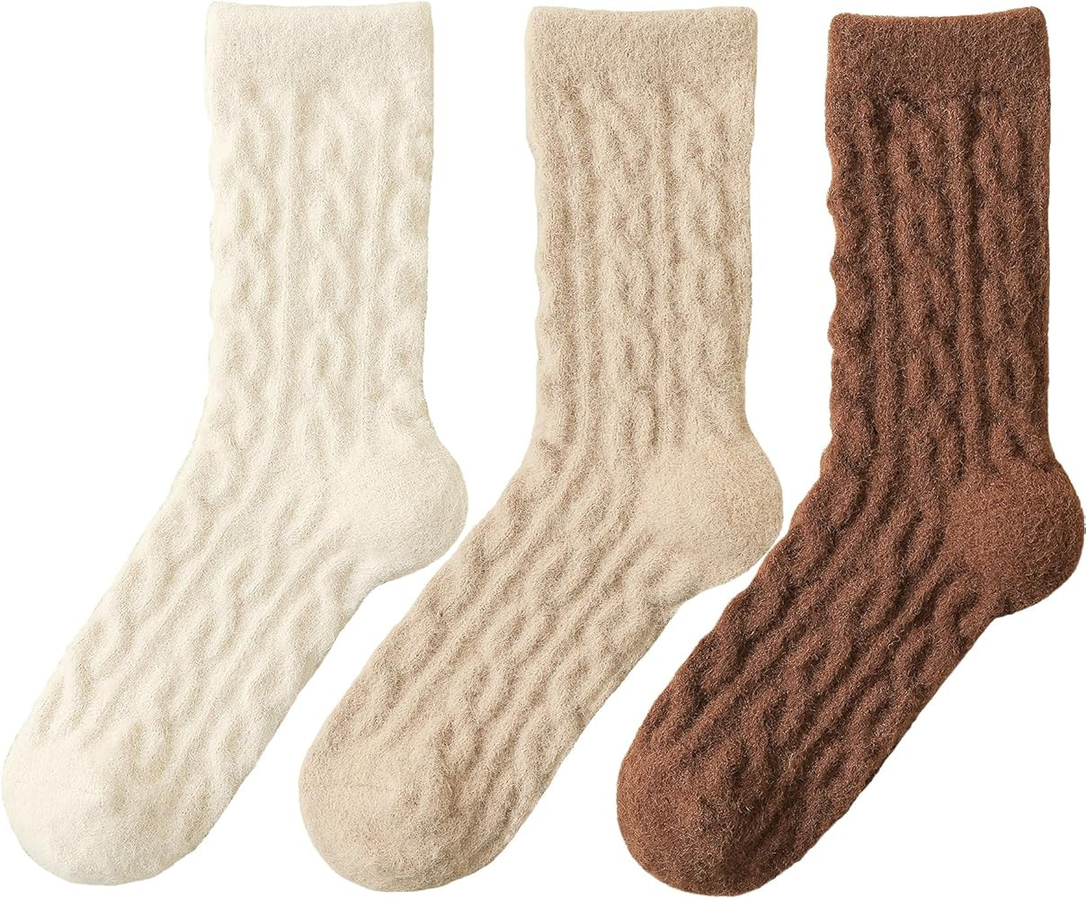 Fuzzy Crew Socks Women Warm Flully Socks Men Home Cozy Soft Sleeping Socks Fall Winter 3/5 Pairs ... | Amazon (US)
