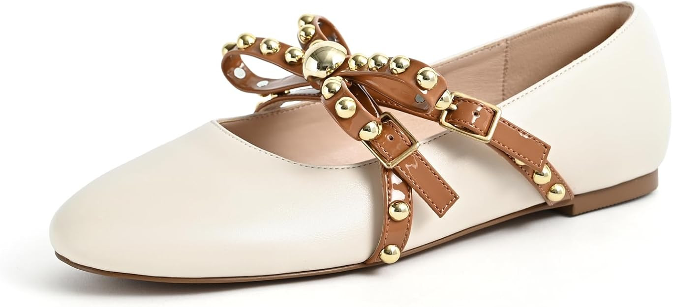 Women's Mary Jane Flats Round Toe Ballet Flats Shoes Pearl Embellished Bow Loafer Flats Slip On C... | Amazon (US)