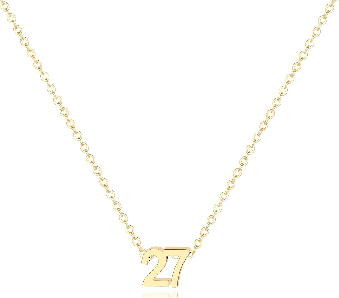 18K Gold Plated Number Necklace for Women,Lucky Number Necklace Personalized Jewelry Birthday Gif... | Amazon (US)