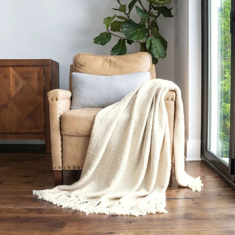 Noble Linens Slub-Yarn Throw Blanket, Natural, Standard Throw | Walmart (US)