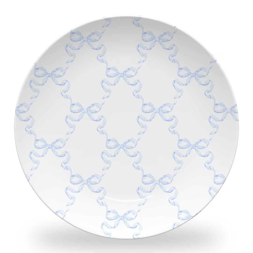 bLue bow plate set, blue and white chinoiserie plates, watercolor hydrangea plasticware, wedding ... | Etsy (US)