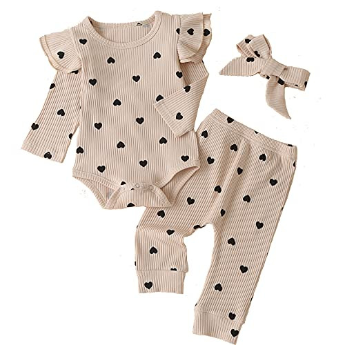 Fullfamous Baby Girl's 3pc Rib Frill Long Sleeve Romper and Pant Set | Amazon (US)