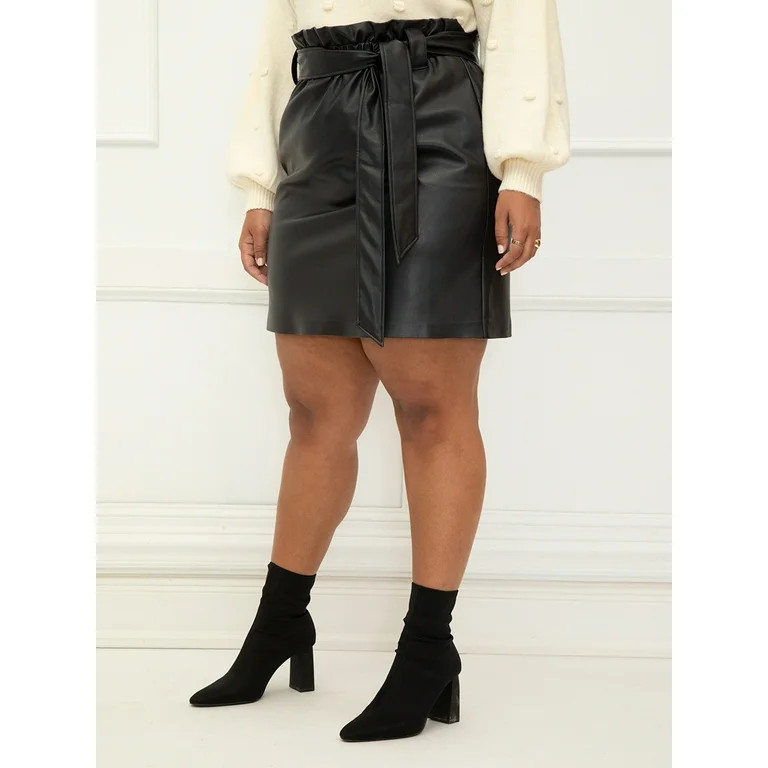ELOQUII Elements Women's Plus Size Faux Leather Mini Skirt With Tie | Walmart (US)