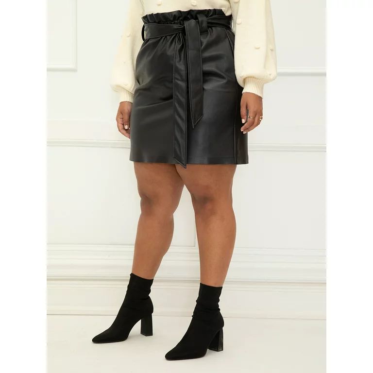 ELOQUII Elements Women's Plus Size Faux Leather Mini Skirt With Tie | Walmart (US)