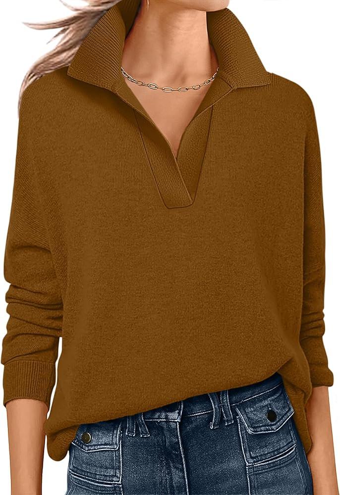 ANRABESS Womens Polo V Neck Long Sleeve Sweaters Lightweight Dressy Casual Business Basic Knit Pu... | Amazon (CA)