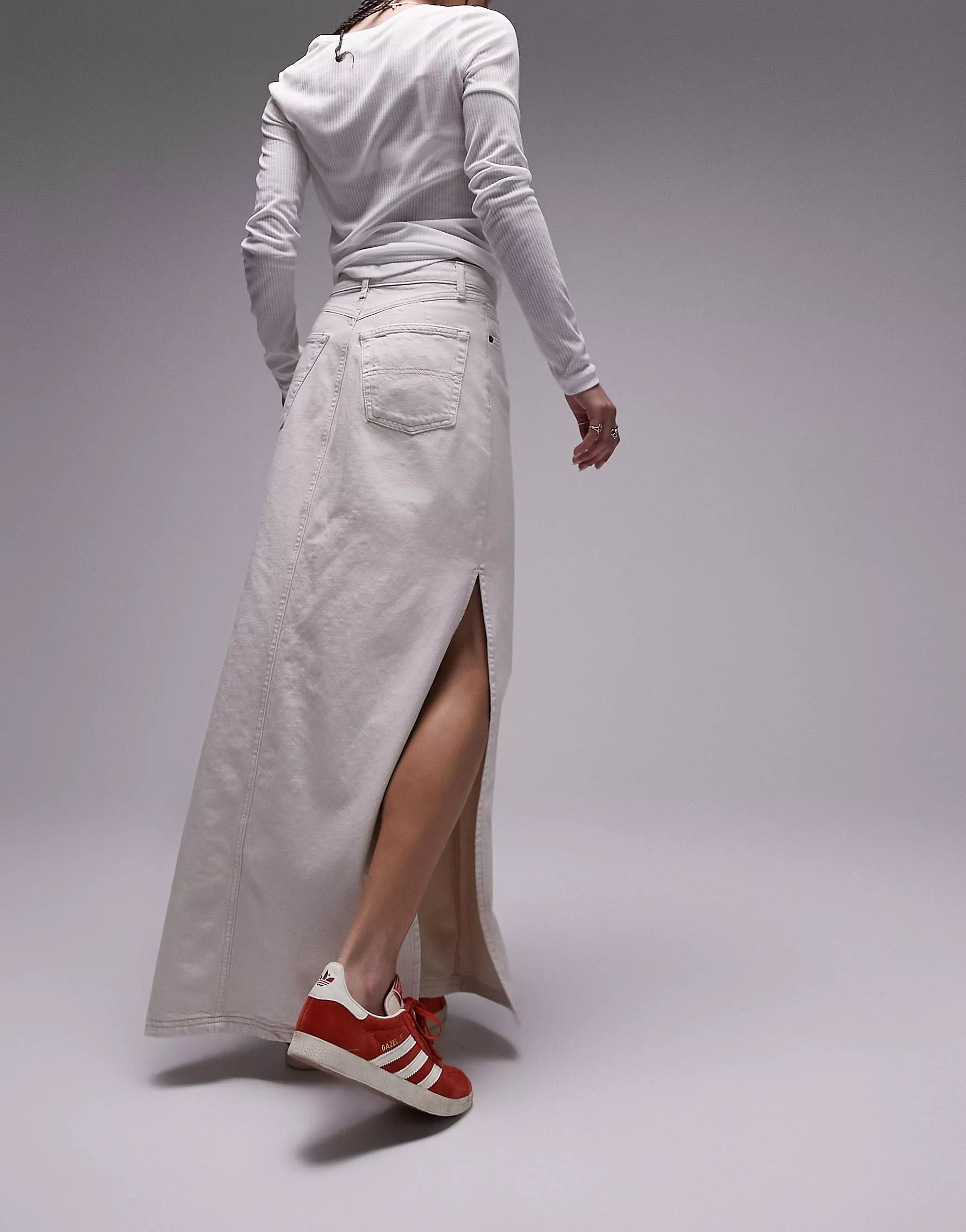 Topshop denim maxi skirt in off white | ASOS (Global)