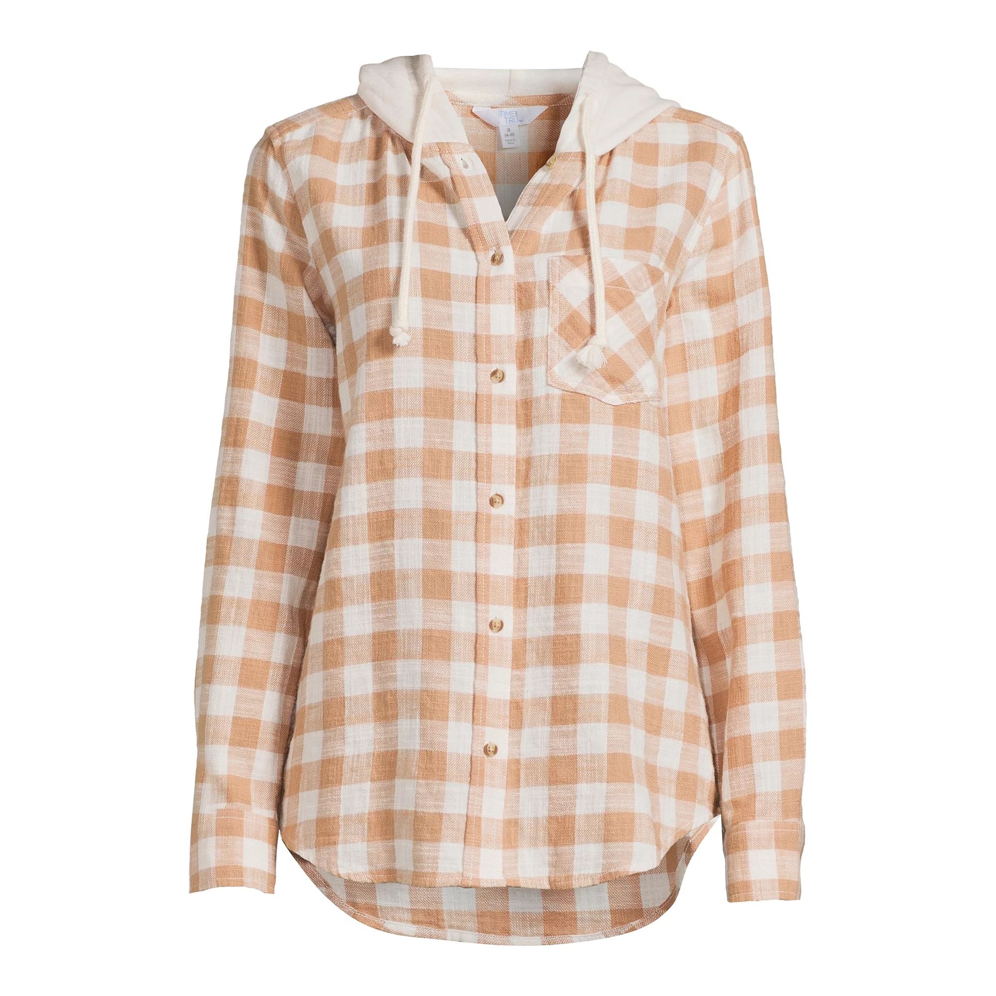 Time and Tru Women's Button Down Hooded Flannel Shirt, Sizes XS-3XL | Walmart (US)