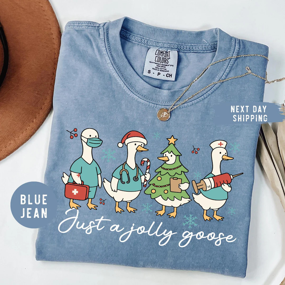 Comfort Colors® Christmas Goose Nurse Shirt, Funny Holiday RN Tee, Cute Medical Staff Xmas Top, ... | Etsy (US)