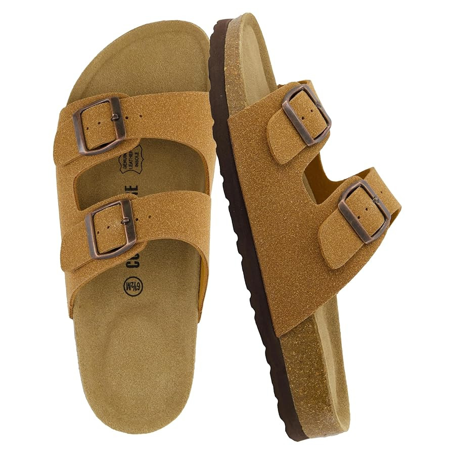 CUSHIONAIRE Lane Cork Footbed Sandals for Women – Comfortable Double Buckle Slip-On with Genuin... | Amazon (US)