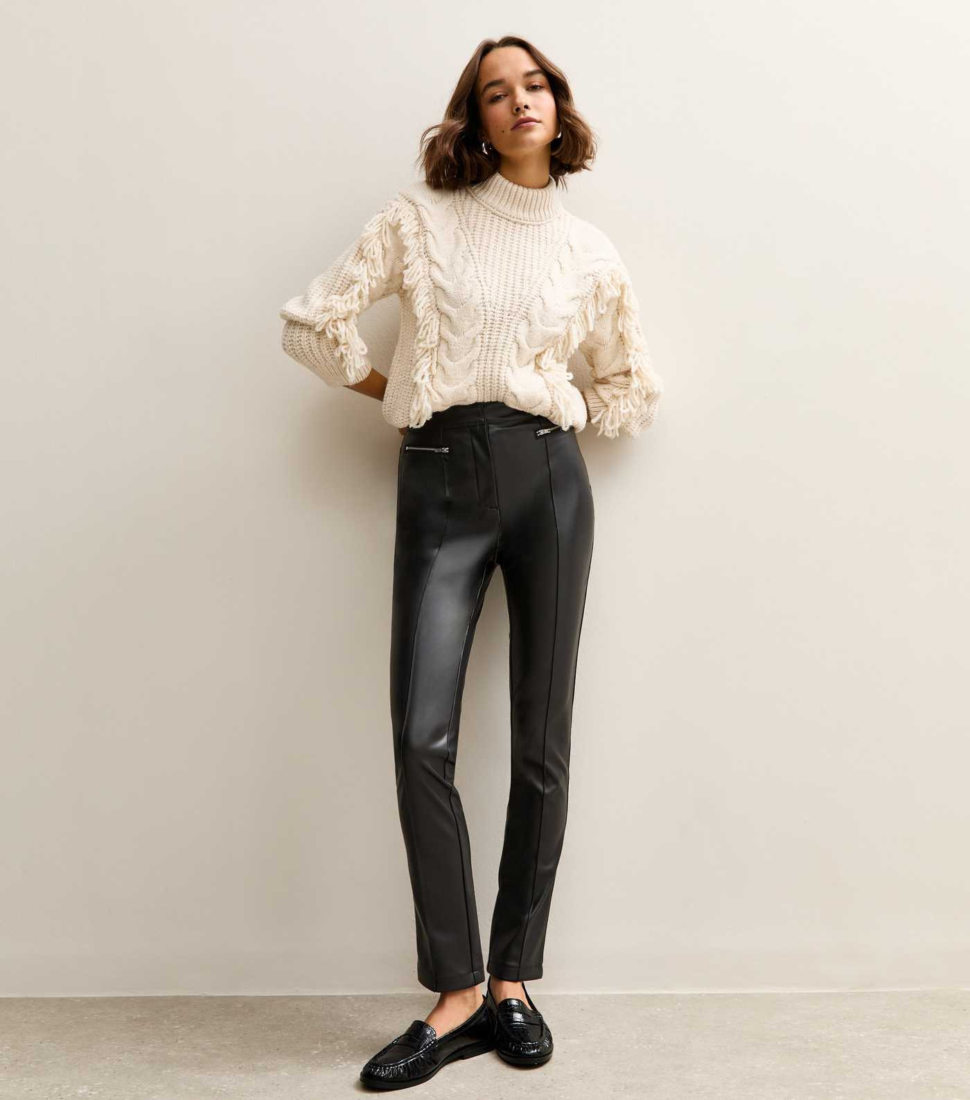 Black Faux Leather Zip Detail Biker Leggings | New Look | New Look (UK)