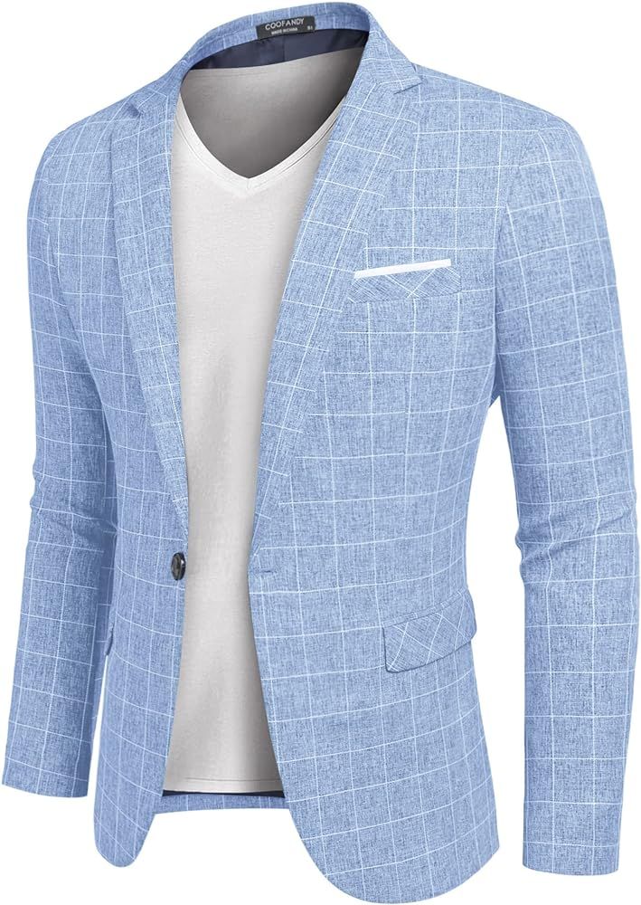 COOFANDY Blue Plaid Blazers Men Plaids Suit Blazer Slim Fit One Button Casual Daily Sport Coat (P... | Amazon (US)