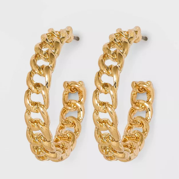 Frozen Chain Hoop Earrings - Universal Thread™ Worn Gold | Target