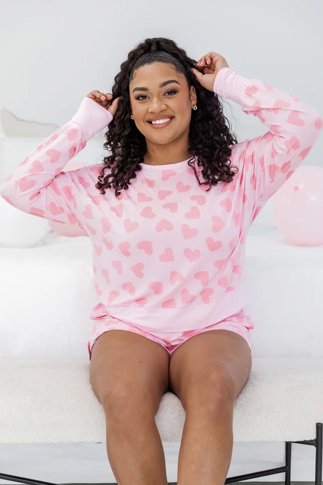 All You Need Is Love Pink Heart Pajama Long Sleeve Top | Pink Lily