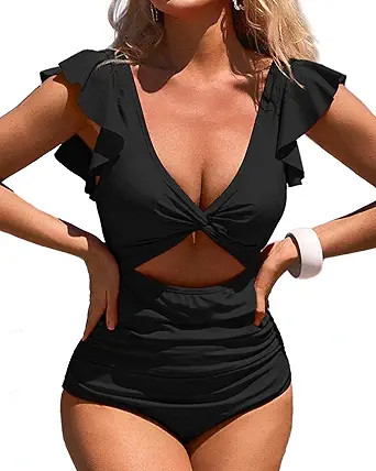 Charmo Womens One Piece Swimsuit Ruched Tummy Control High Cut Backless V Neck Bathing Suits Swim... | Amazon (US)