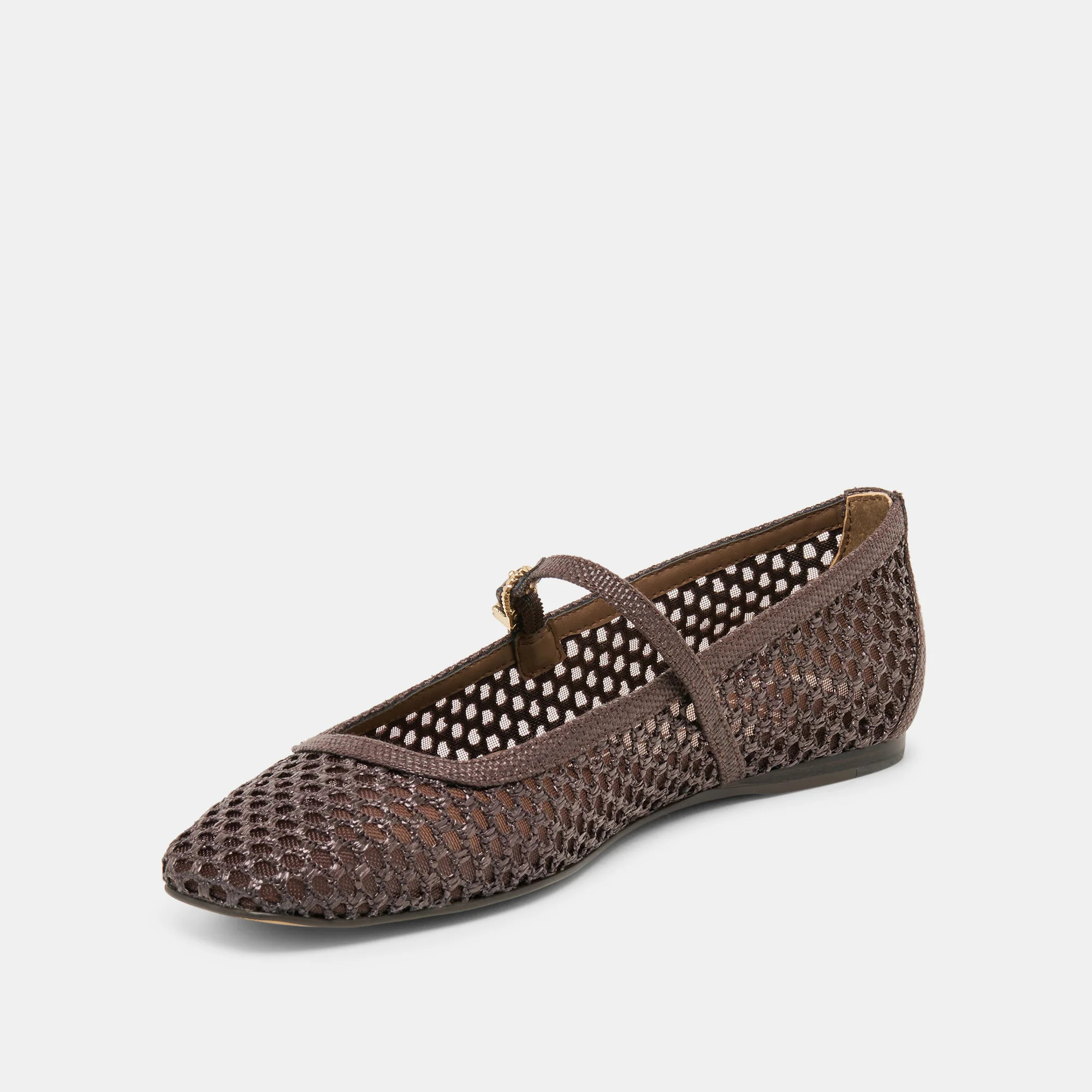 Reyes Ballet Flats Chocolate Woven Raffia | DolceVita.com