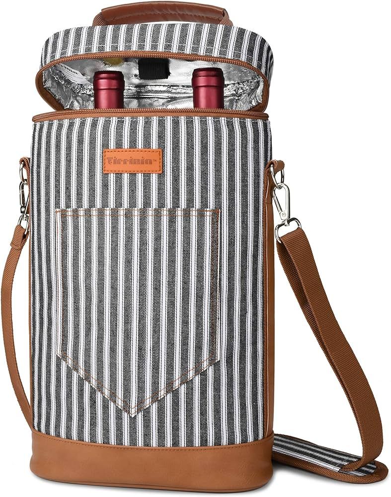 Tirrinia 2 Bottle Wine Gift Tote Carrier - Insulated & Padded Versatile Cooler Bag for Travel, BY... | Amazon (US)