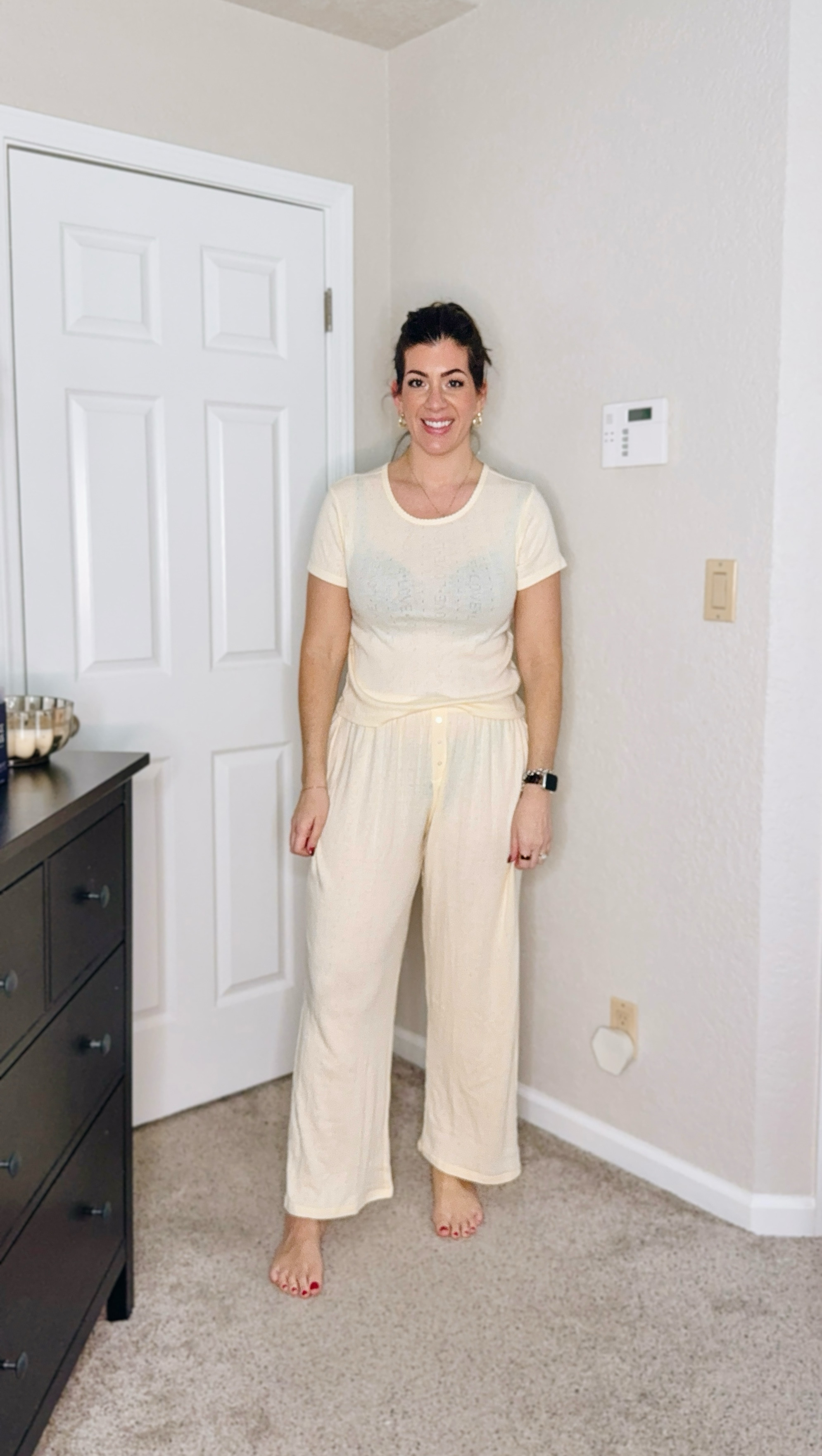 In a medium in both pajama top and bottom 

#LTKOver40 #LTKHome #LTKMidsize