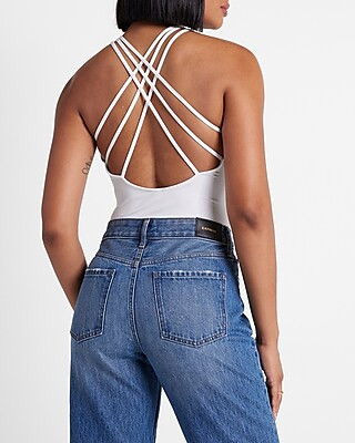 Body Contour Silky High Neck Strappy Back Thong Bodysuit | Express