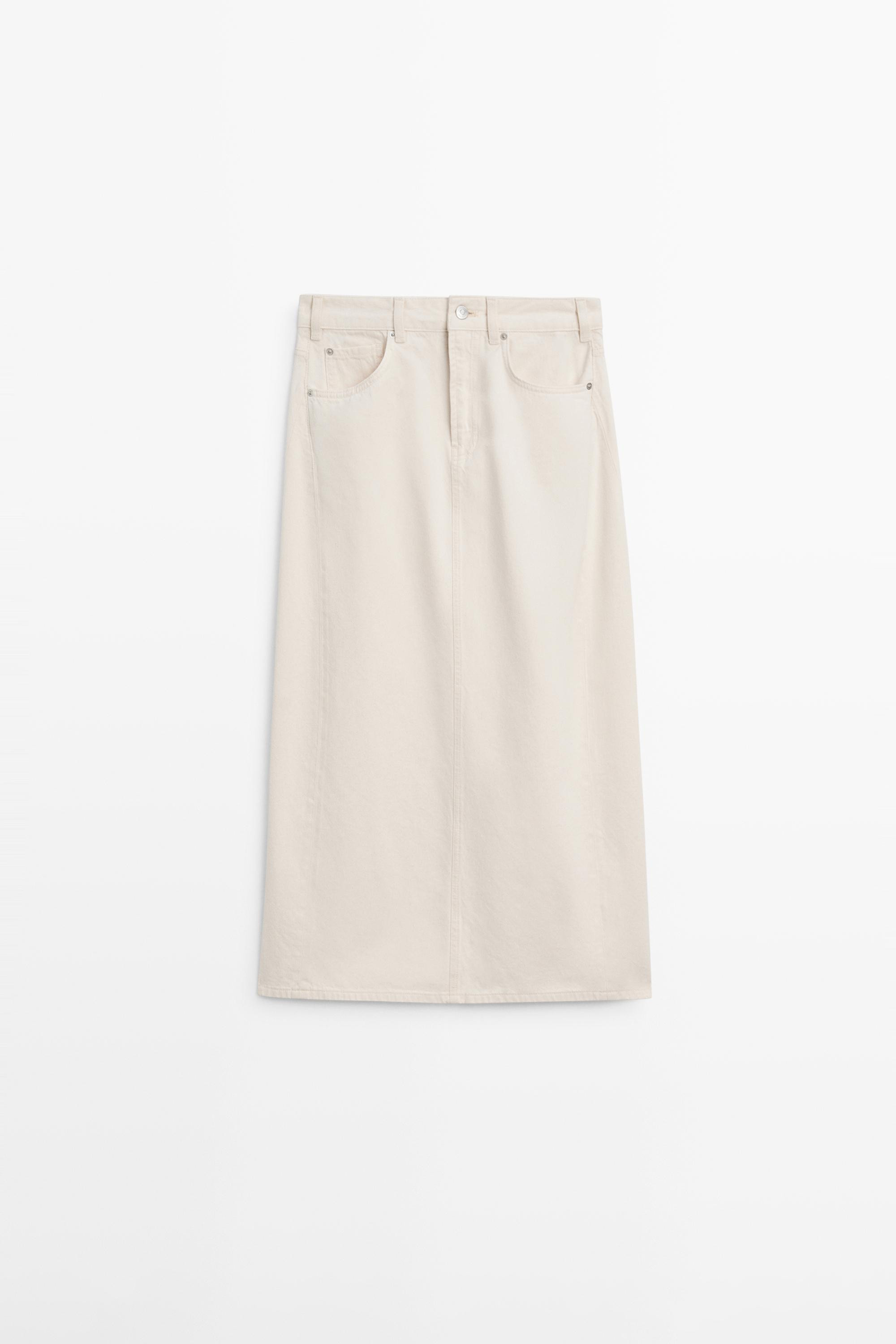 Barrel fit denim midi skirt | Massimo Dutti UK
