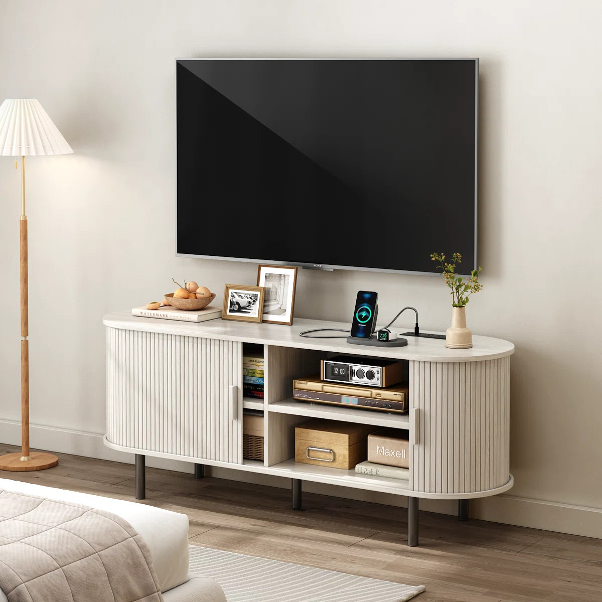 Jalonda Modern Wood TV Stand with Storage and Shelves to Fit up to 80" TVs | Wayfair North America