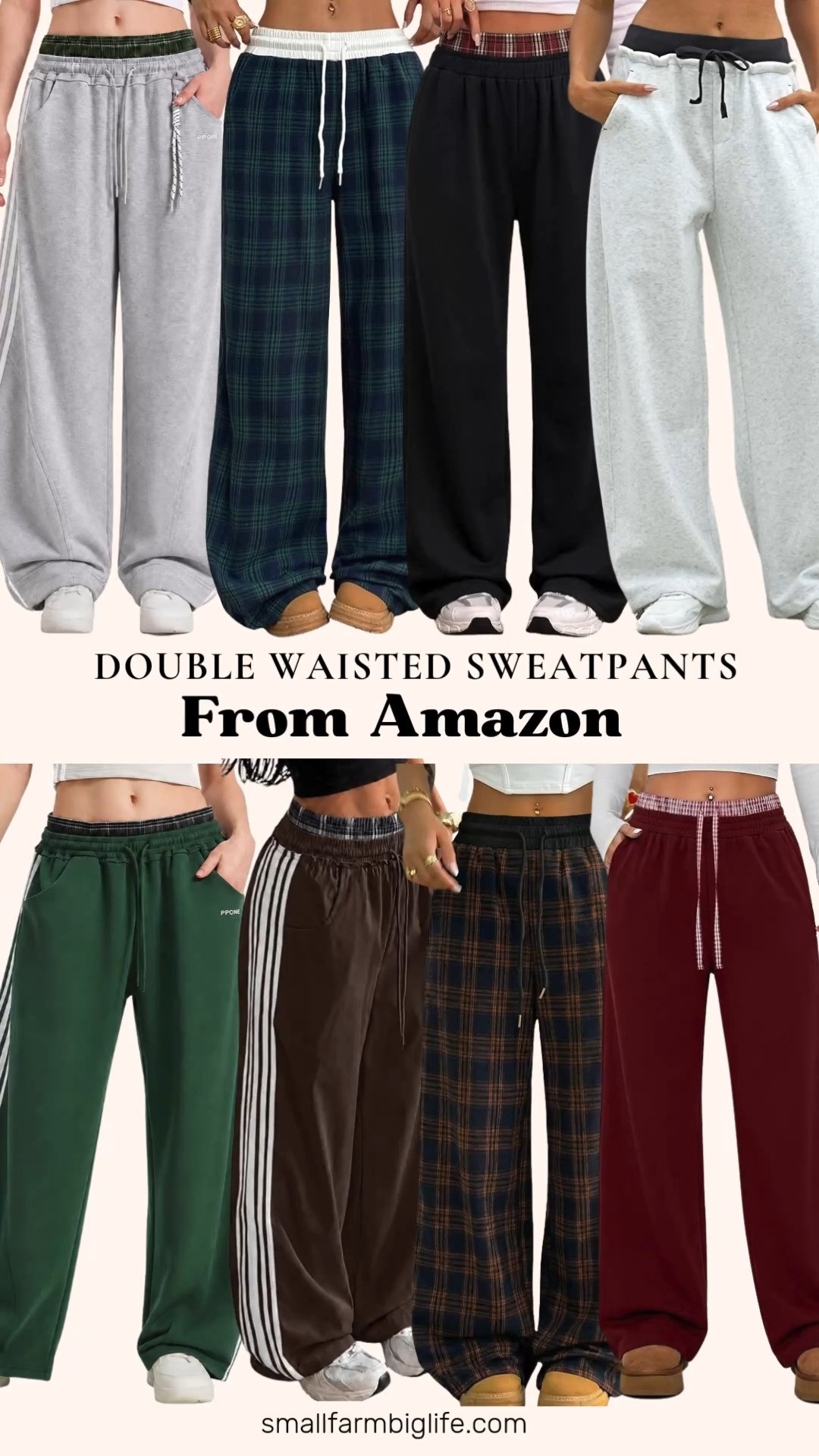 Double Waisted Sweatpants From Amazon 🍂 Teagon Tao wears double waisted sweatpants on Crew Girl, and these Amazon finds get the same look for less! The trend pairs a baggy wide leg sweatpant with a contrasting plaid or gingham waistband that peeks out at the top, perfect for cozy fall loungewear, travel days, and casual streetwear. Choose from brown and navy plaid with a black waist, navy and green plaid with a white waist, grey with a green plaid waist, green with a brown plaid waist, black with a burgundy plaid waist, wine red with a red gingham waist, brown with a black plaid waist, or light grey with a black waist. These baggy barrel and wide leg lounge pants are made from soft, comfy fabrics with elastic drawstring waists and pockets, so they're as comfortable as they are cute. A fun fall fashion haul pick for lounging at home or running errands!
#doublewaistedsweatpants #amazonfashion #amazonfinds #fallloungewear #plaidpants 

 #LTKootd #LTKActive #LTKOver40