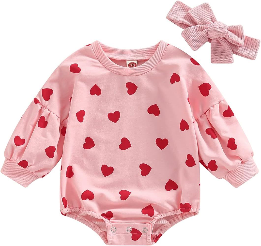 Fall Baby Girl Clothes Newborn Infant Puff Sleeve Sweatshirt Romper Leopard Letter Print Sweater ... | Amazon (US)