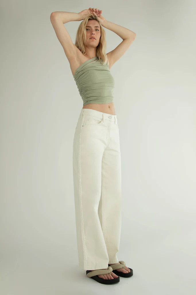 STRAIGHT LEG TWILL PANT WITH FRAYED SIDES | OAK + FORT