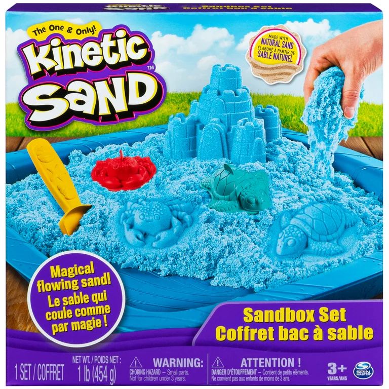 Kinetic Sand, Sandbox Set Kids Toy with 1lb All-Natural Blue Kinetic Sand and 3 Molds, Sensory To... | Walmart (US)