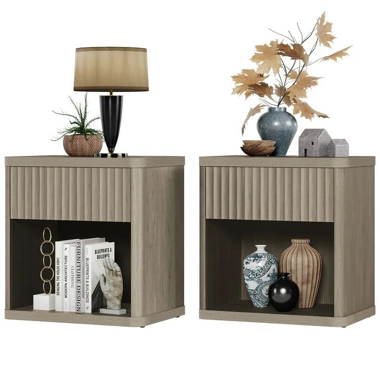 SICOTAS Gray Nightstands Set of 2 with Drawer Modern Wood Bedside Table End Table for Bedroom Liv... | Walmart (US)