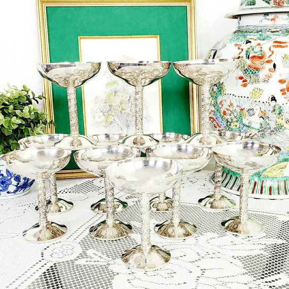 Vintage A Lara Sevilla Spain Silver Plated Champagne Coupes Set of 12 Silver Plated Champagne Cou... | Etsy (US)