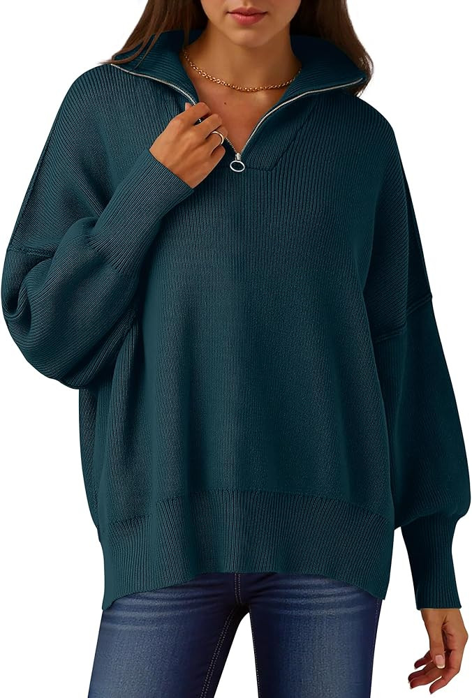 ANRABESS Women's Oversized Fashion Long Sleeve Quarter Zip Baggy Loose Slouchy Sweater Pullover T... | Amazon (US)