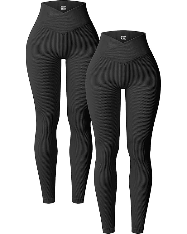 OQQ Women's 2 Piece Yoga Leggings Ribbed Seamless Workout High Waist Cross Over Athletic Exercise... | Amazon (US)
