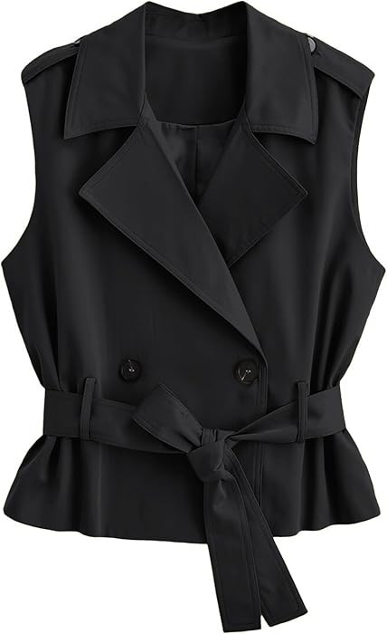 Dqbeng Womens Trench Vest Sleeveless Double Breasted Belted Lightweight Jacket | Amazon (US)
